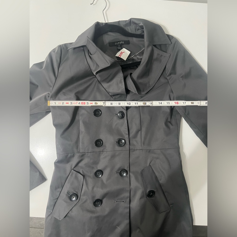Sandro Steel Gray Double-Breasted Trench Coat - Picture 5 of 8